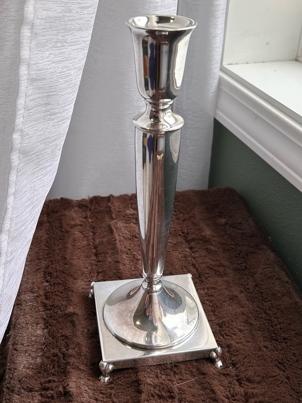 Crescent Silverware Silver plate Art Deco Single Candlestick Holder Square Base